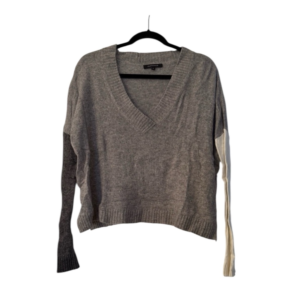 OLIVIACEOUS Grey V-Neck Multi Color Sleeve Sweater